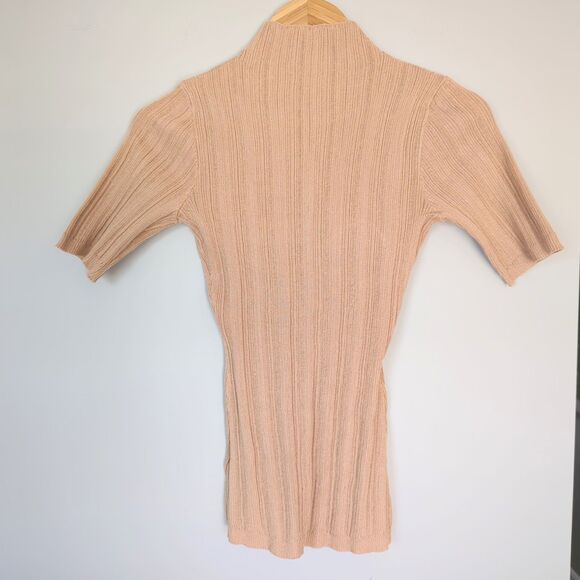 SER.O.YA Tops - SER.O.YA Abigail Rib Knit Half Short Sleeve Turtleneck Top Tan Small Preppy